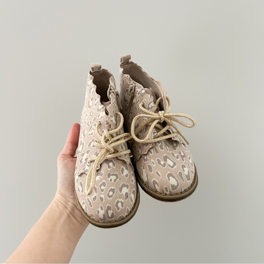 GAP Beige Leopard Print Kids Lace-Up Boots